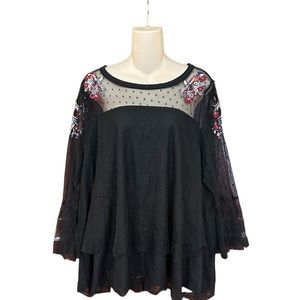 LANE BRYANT‎ Black Sheer Top Flare Sleeve Floral